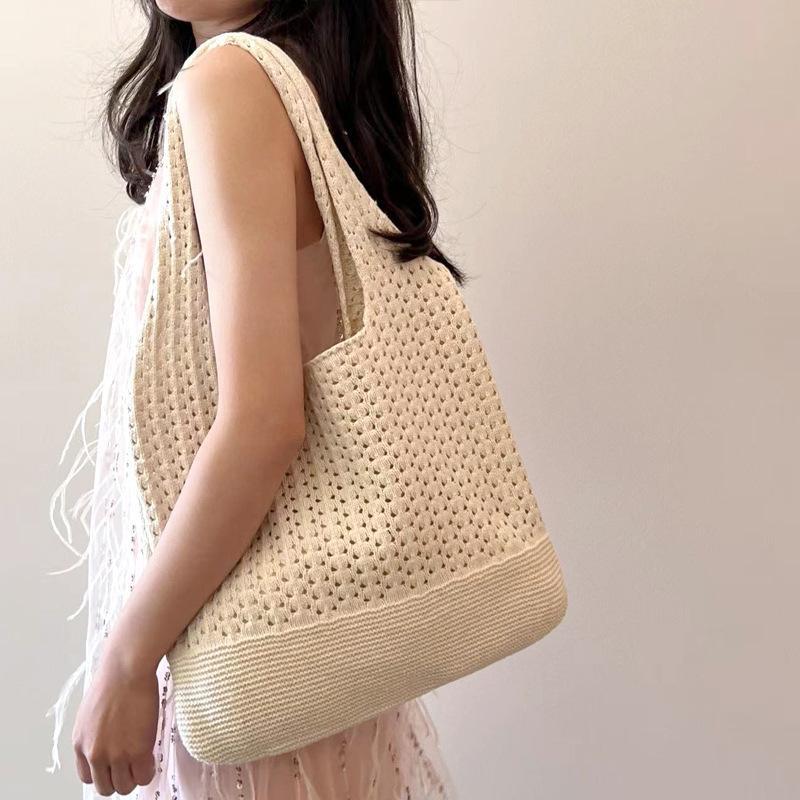 2025 New Women'S Bags Hand-Woven Bucket Bag Large Capacity Casual Lazy Style Hand-Held Tote Bag