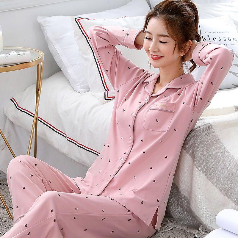 In the Elderly Pure Cotton Pajamas Women's Spring and Autumn Long-sleeved Middle-aged Mother Large Size Cardigan Set Old Lady Loungewear