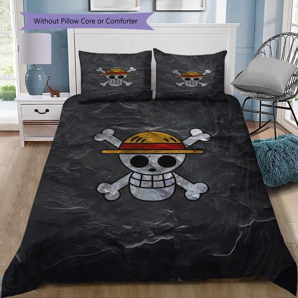 Pirate Flag Bedding Set, 1 Duvet Cover & 2 Pillowcases, Suitable for Home Furnishing, Ideal Gift for One Piece Fans