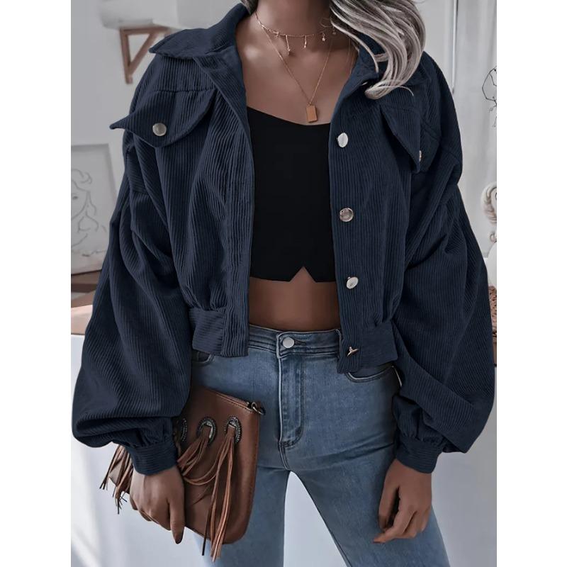 Women Loose Lantern Long Sleeve Corduroy Casual Short Jacket Outerwear