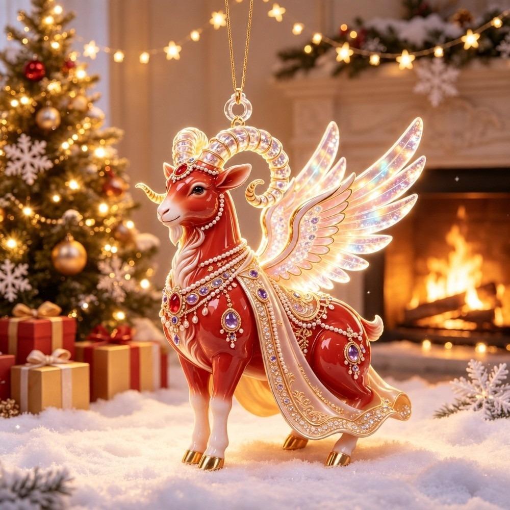New 2D Flat Goat Hanging Ornament Shining Artificial Rhinestone Goat Pendant Simulation Acrylic Zodiac Goat Souvenir Bag Charms