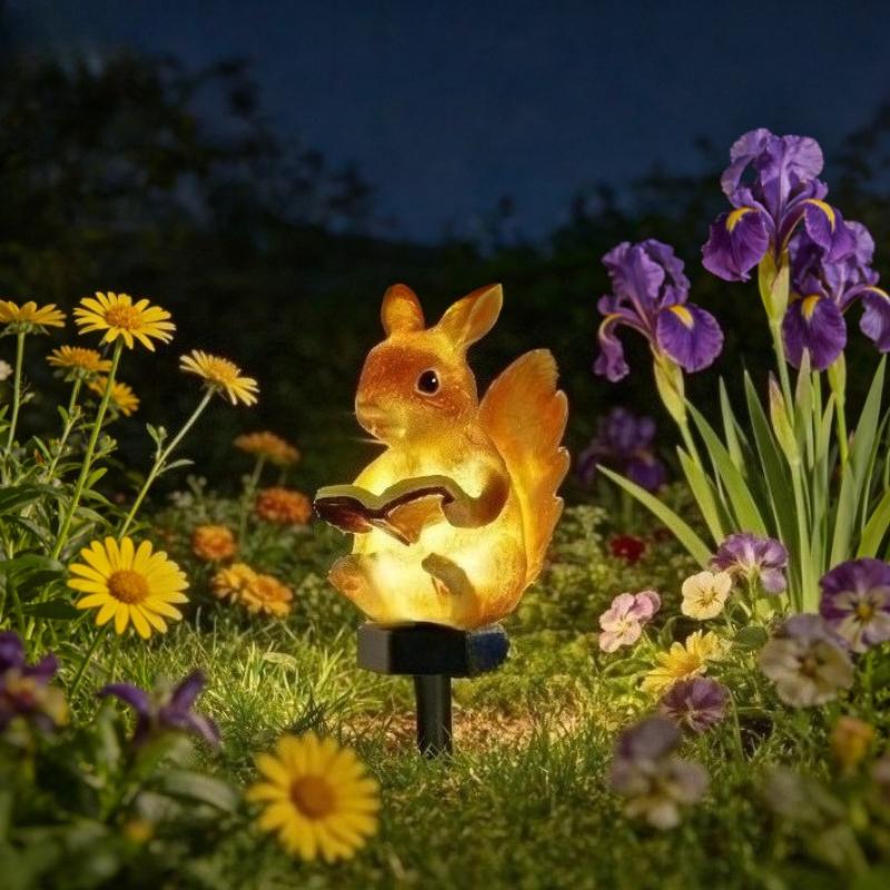 Solar Powered Rabbit Reading Books Ground Lamp Waterproof Outdoor Light for Courtyard Garden Corridor Lawn Pathway Decoration
