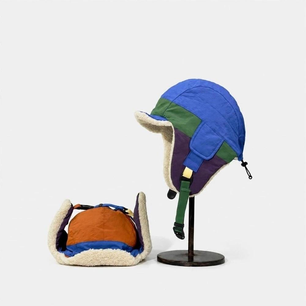 Warm Patchwork Bomber Hat Thickened Skiing Pilot Hat Retro Lei Feng Hat Northeast Tourism