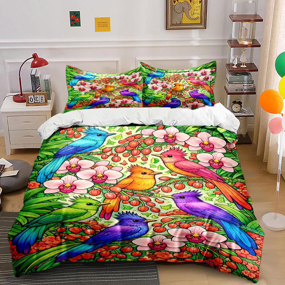 Vivid tropical bird paradise Bedding sets Duvet cover sets Duvet covers Pillowcases(1*Duvet Cover 2*Pillowcases without duvet insert)