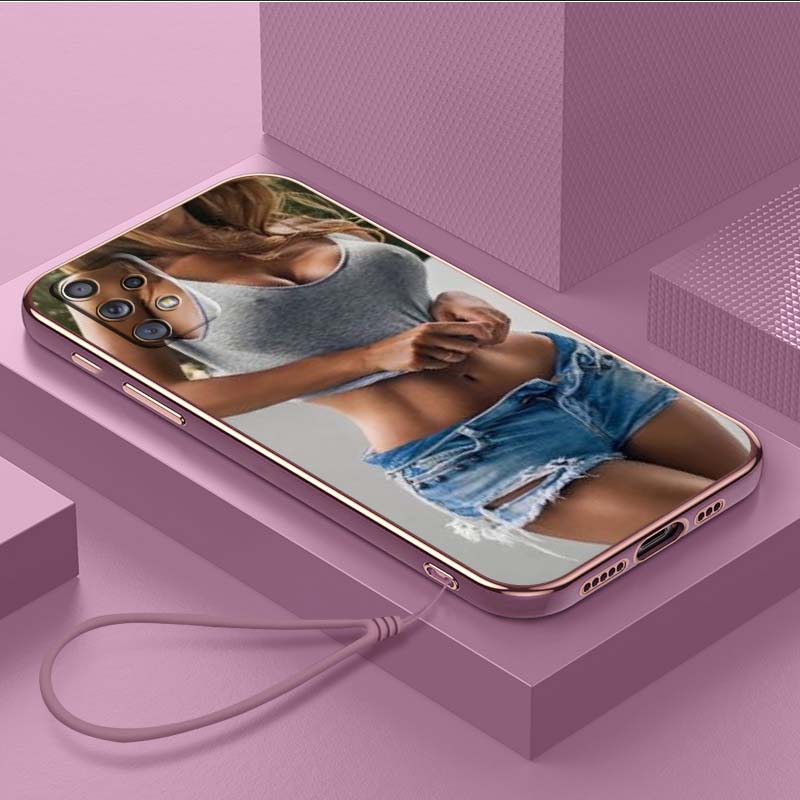 Luksusowe, platerowane etui na telefon TPU ze smyczą do Samsung Galaxy A04 05s A13 A14 A24 A54 A34 Note20 S23 Ultra etui A32 Hot Girl Twerk It Swag Art Design