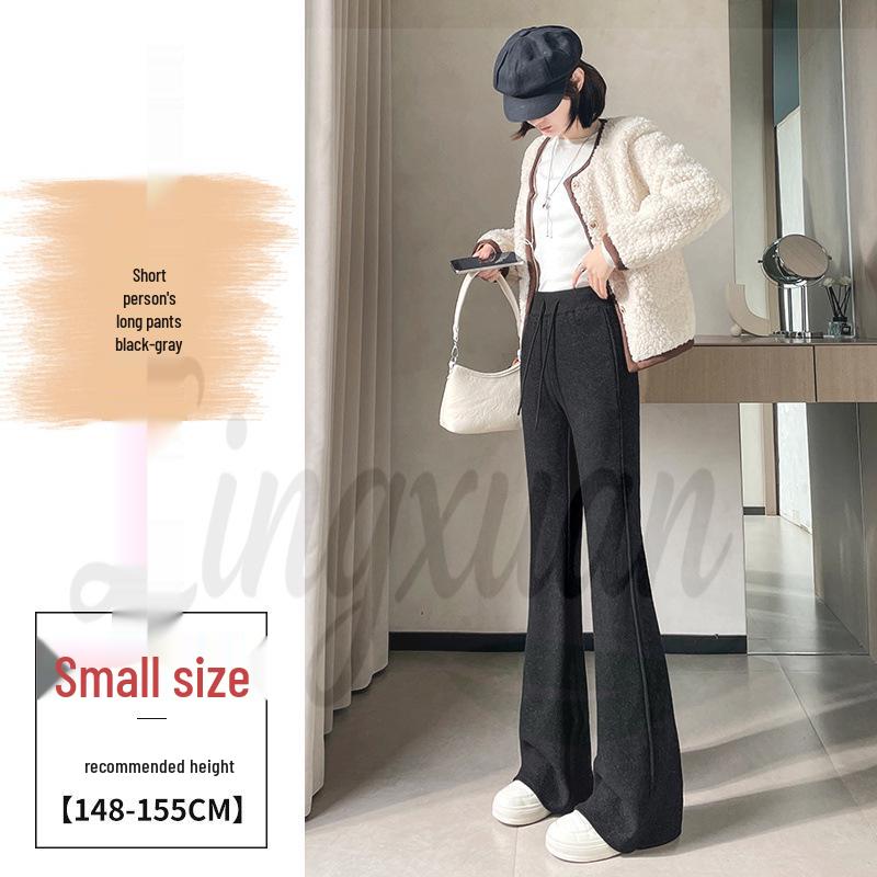 

2026 Autumn/Winter Cashmere High-Waist Wide-Leg Bell Bottom Women s Fleece-Lined Micro-Flare Pants XL