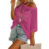 Top Sexy de Verano de Manga Cinco Cuartos con Aberturas y Calado, Jersey de Punto para Mujer