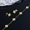 IOGOU 3 In 1 Clover Flower Jewelry Sets for Women 925 Silver 3mm D Moissanite Pendant Necklace Bracelet Stud Earrings Sets Charm
