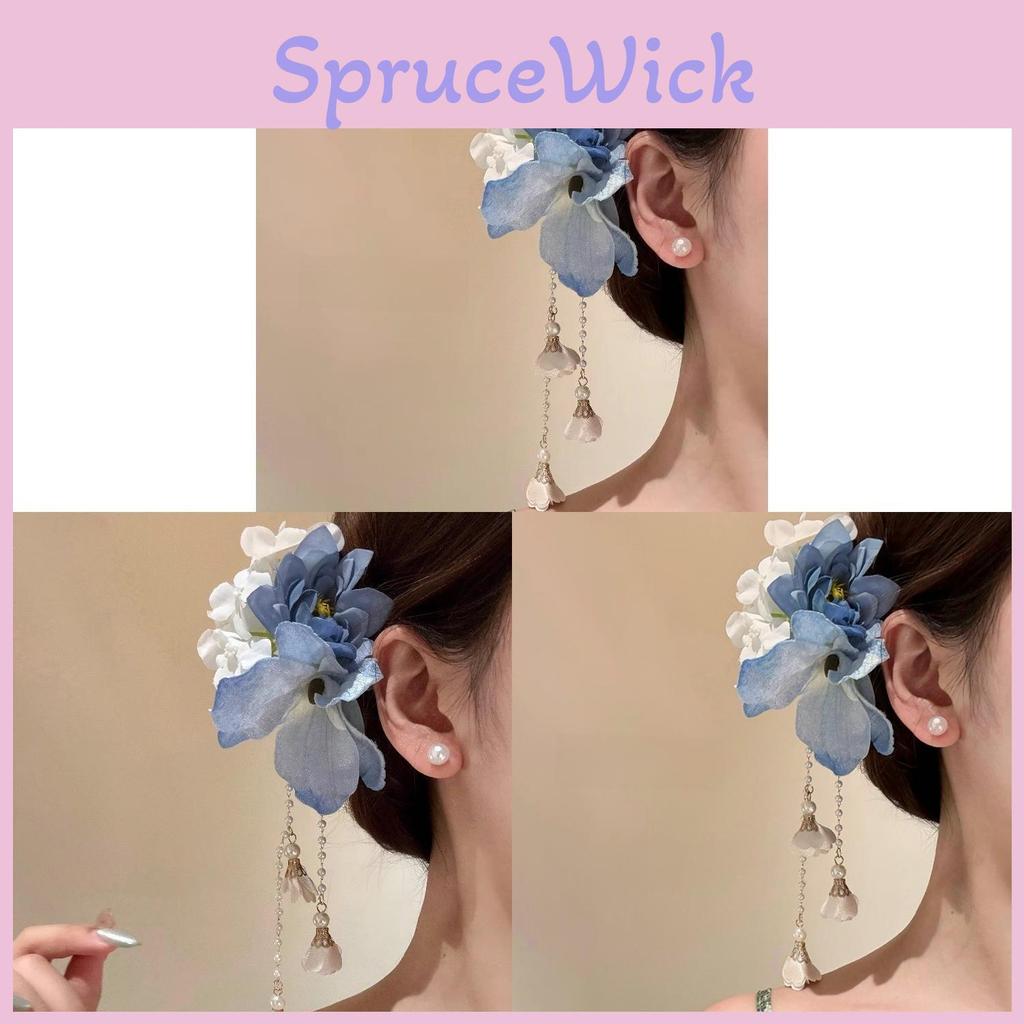 Traditional Chinese Style Hair Clip With Blue Floral Tassels For Womens Elegant Hair Accessories