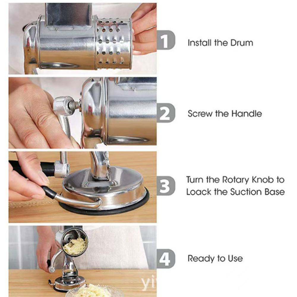 Suction Base Rotary Grater Silver Cheese Shredder Sturdy Food Chopper  Potato Carrot Cutting