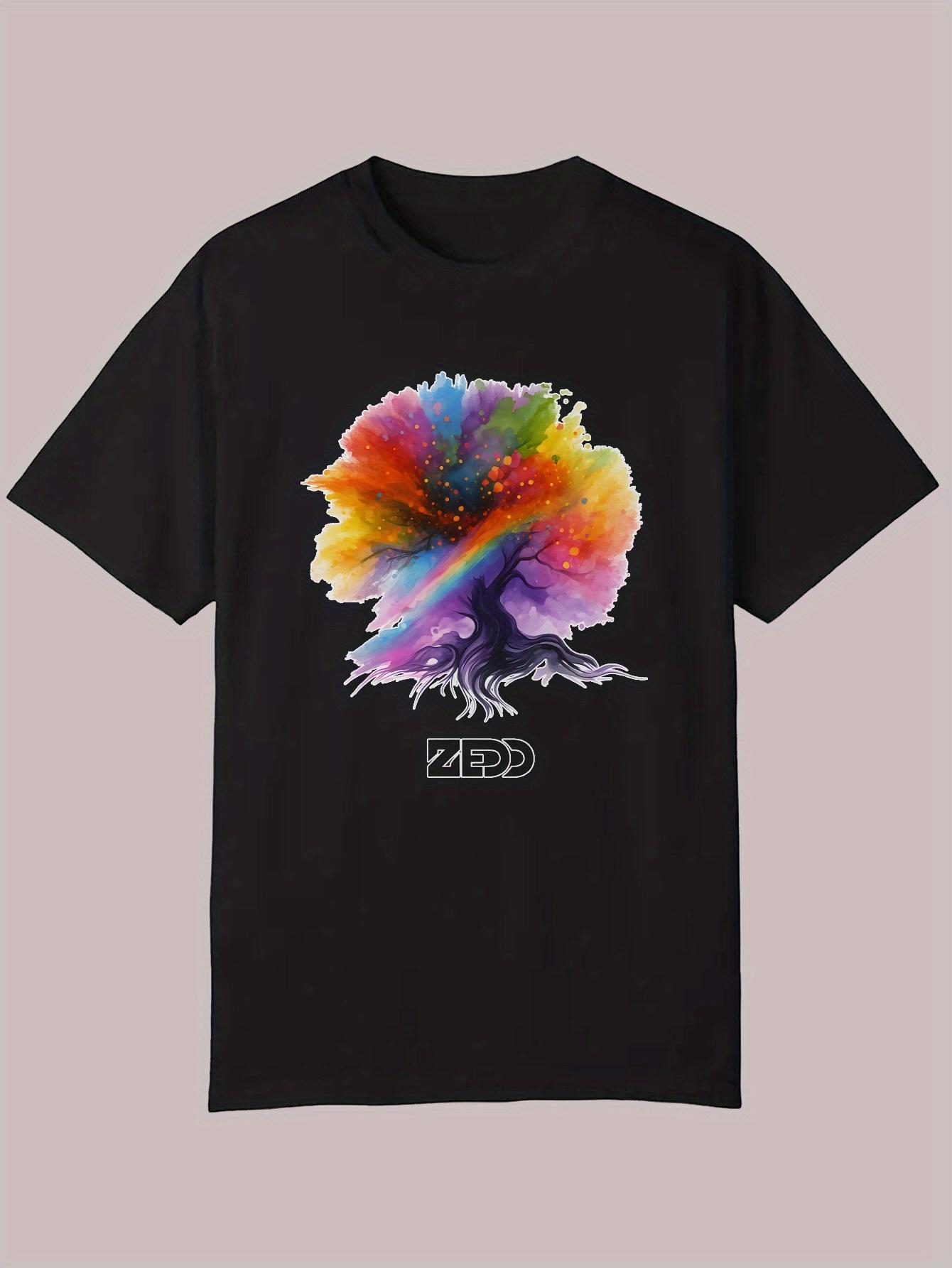 Summer Casual Graphic T-shirt - Black Vibrant Rainbow Tree Design XXXXL