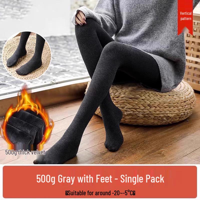 Women's Plus Size Fleece-Lined Ribbed Cotton Footed Tights - Vertical Stripe, Warm Spring/Summer Leggings