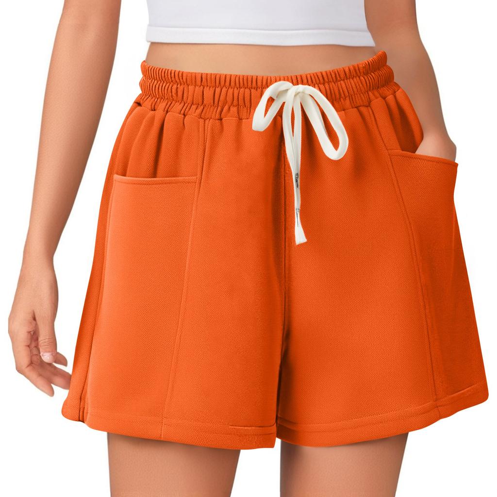 Damen Sommer Einfarbig Hohe Taille Kordelzug Bequem Lässig Sportshorts