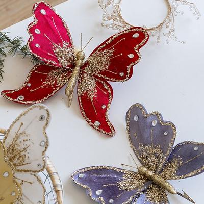 Multicolor Christmas Tree Decoration 25*21cm Gold Powder Fabric Glitter Butterfly Accessories Party Supplies Hanging Decoration