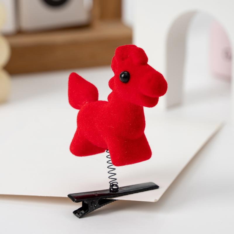 2/5/10 Stück 2026 Neujahr Rotes Pferdehaarspange Niedliche Kinder Haaraccessoires Kawaii 3D Hüpfendes Pony Entenschnabel-Klammer Lustige Geschenke
