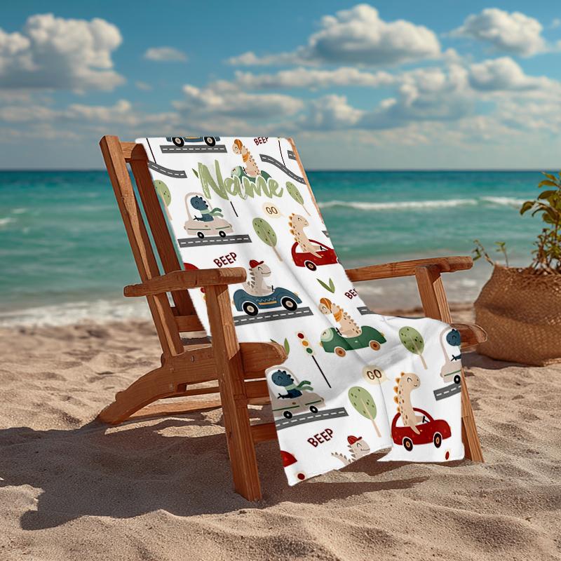 Serviette de plage ultra-douce personnalisée avec thème Dinosaure, Idéale pour la piscine - Camping, Plongée - Essentiel de voyage parfait, Serviette de plage vibrante.