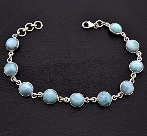 

Срібний ларімаровий браслет 925 проби небесно-блакитного кольору, круглий кабошон, натуральний ларімаровий браслет, подарунок для жінок (19,77 Cts) 9.50 синій