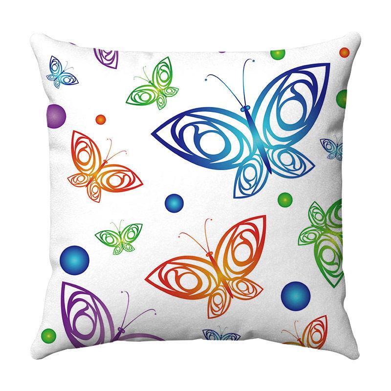 Seamless Watercolor Butterfly Digital Printing Short Plush Pillow Covers for Car Sofa Office Cushion Cover Home Goods 60x60cm