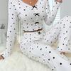 Hot-selling Loungewear Crimped Love Long-sleeved Printed Pajamas Women Can Wear Trousers Two-piece Women's Clothing