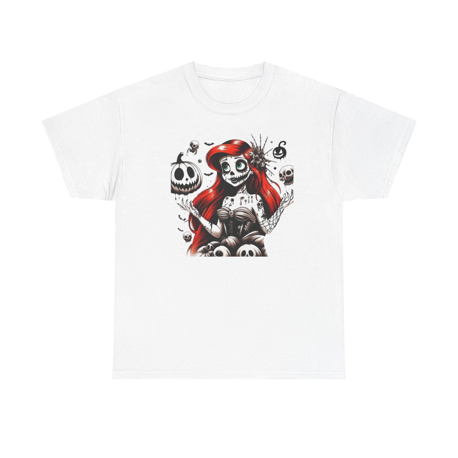 Skeleton Witch Ariel Unisex Heavy Cotton Tee - Spooky Halloween T-Shirt S разноцветный