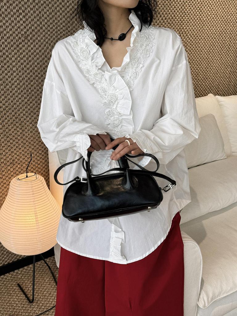 Spring Arrival Women's Beaded Rose Lace Patchwork Shirt