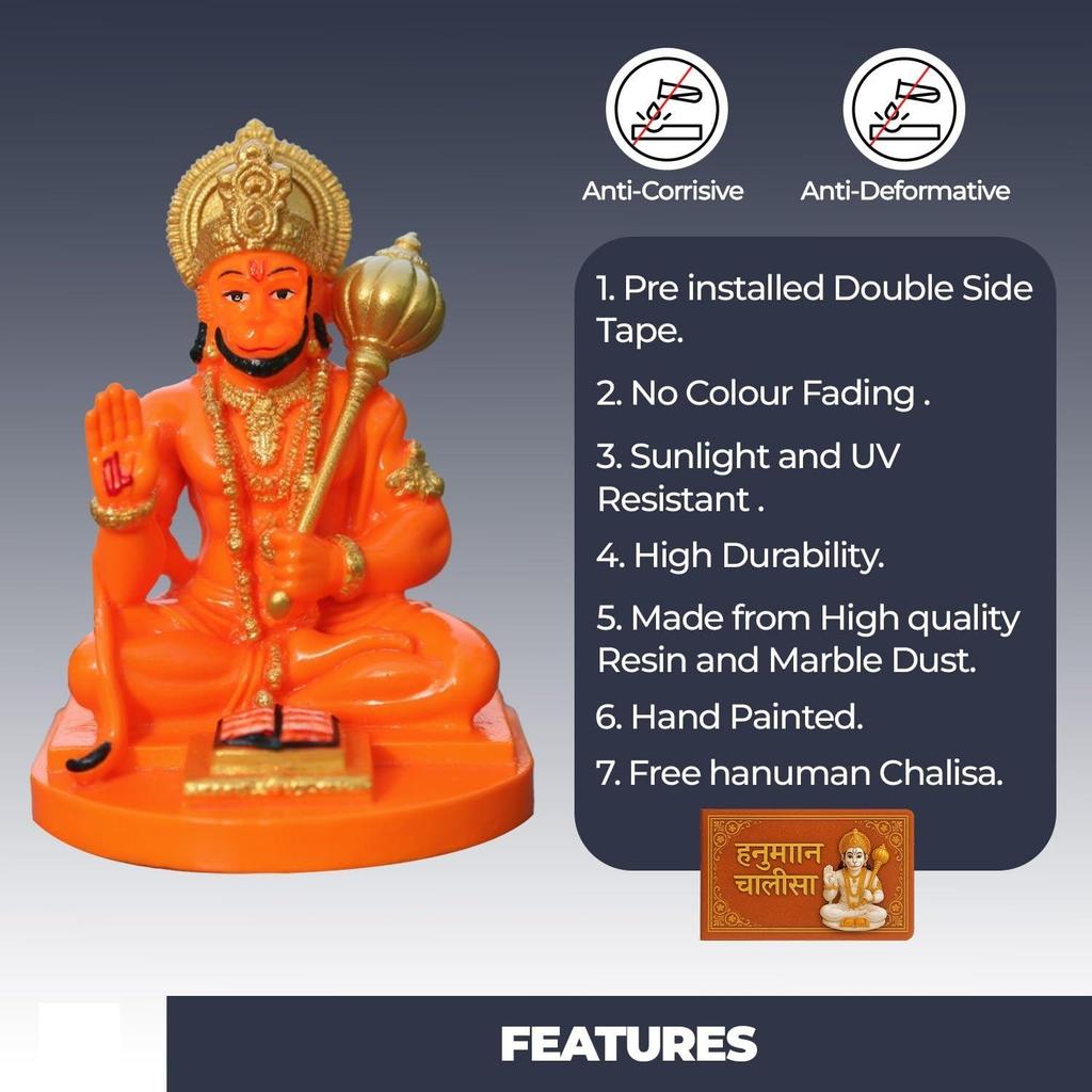 Hanuman Idol for Home, Office Desk, Car Dashboard Car Accessory, Hanuman Chalisa - Bajrang Bali Murti for Protection from Negative Energy