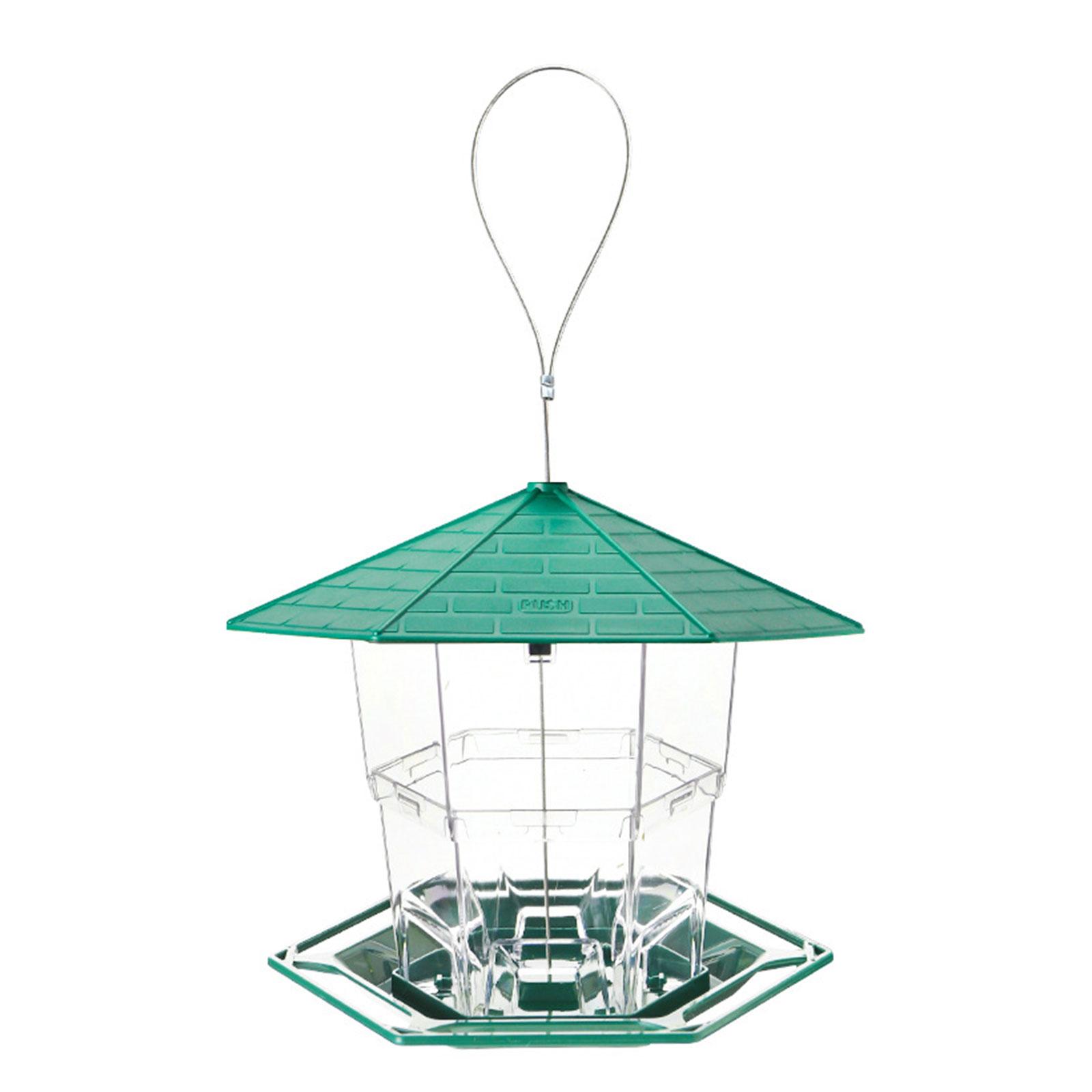

Outdoor Hanging Bird Feeder Hexagonal Design with Clear Seed Container and Roof Cover for Garden Backyard Patio Use One Size чёрный