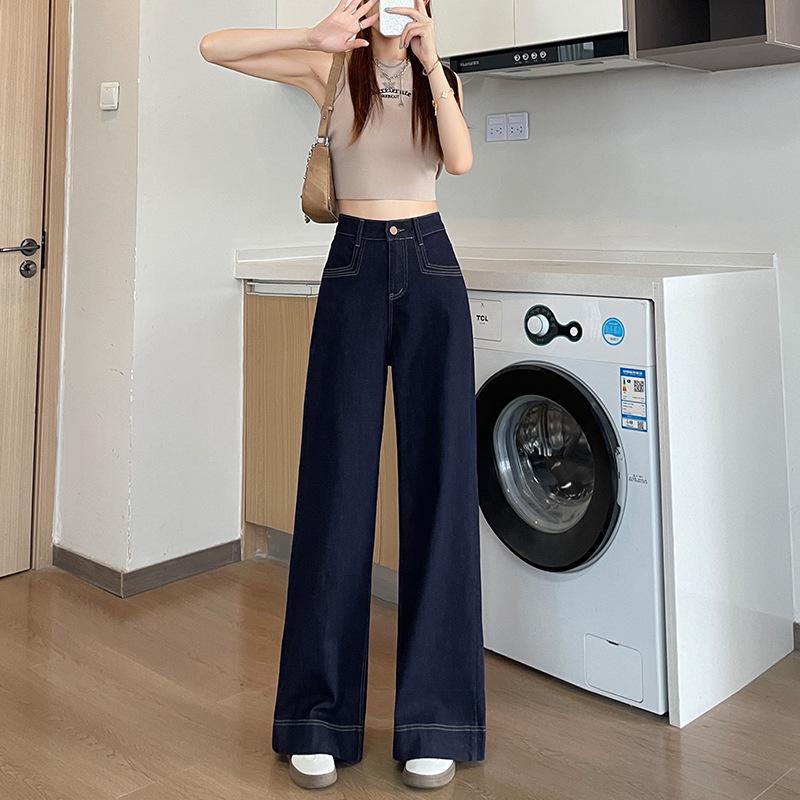 

Women s Plus Velvet Black Wide-Leg Jeans - Loose, Slimming, Elastic, Floor-Length Pants for Autumn/Winter M: 98-113 lbs