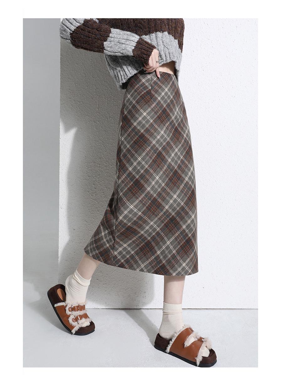 

Women s Plus Size Plaid Wool Blend High Waist A-line Skirt with Slit - Mid-Length Slimming Design for Spring and Autumn 3XL хізер сірий колір