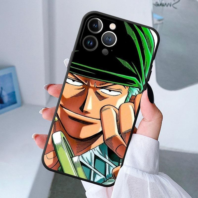 O-ne-1-P-Piece Drawings Phone Case for iPhone 14 Plus 7 12 Mini XR 11 SE 8 6s 13 Pro Max XS X Matte Shockproof Black Soft Cover