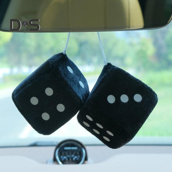 Plush Dice Pendant with Lanyard Vintage Charm Car Hanging Ornament Stress Relief Toy for Car Interior Rearview Mirror Decoration