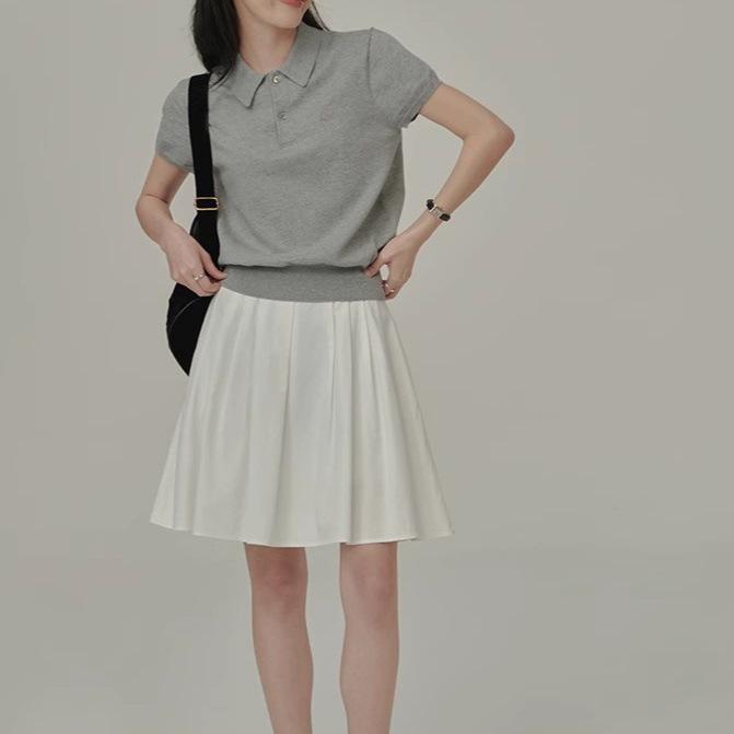 Women's Retro Sporty Knit Polo Shirt - Short Sleeve