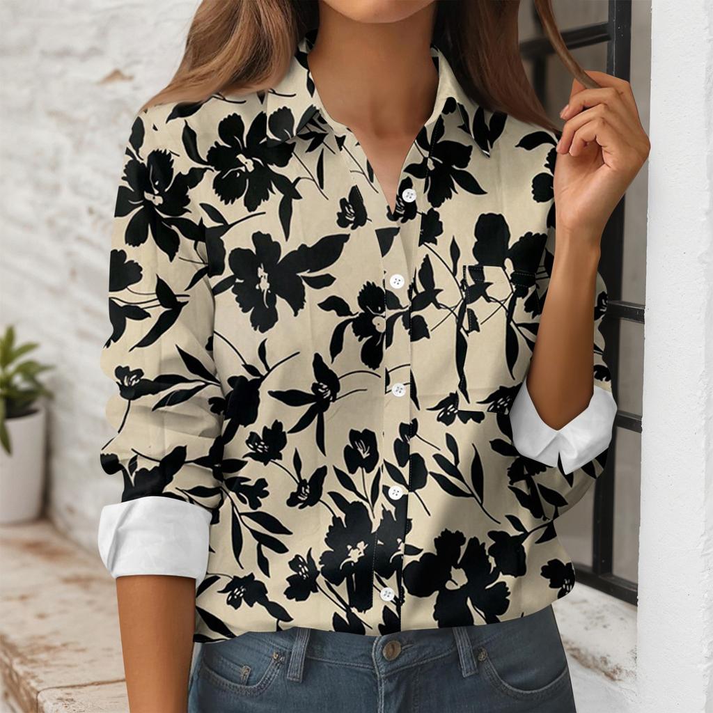 Women's Button Down Prints Shirt Long Sleeve Shirt Business Work Tops Casual With Pockets Jacket