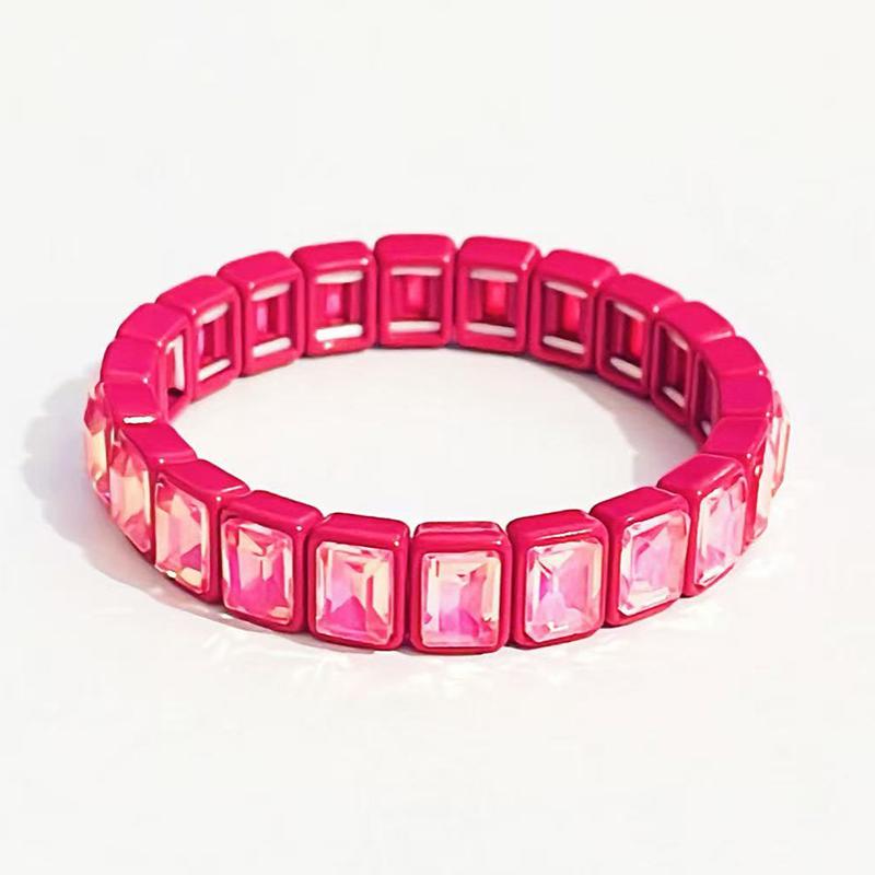 Square Colorful Crystal Enamel Bangle Elastic Geometric Women Rainbow Beaded Bracelets Jewelry Accessories Colored Bracelet