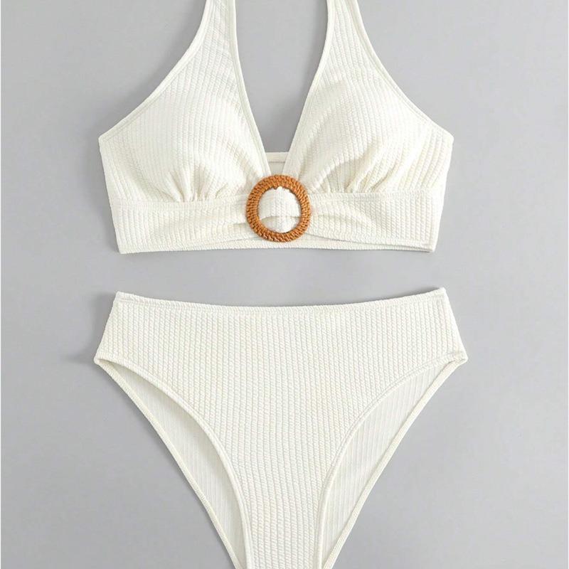 2025 New Swimwear A High-class Beige Open-slit V-neck Sexy Bikini