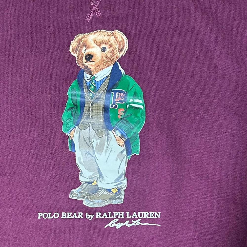 Polo Ralph Lauren FW23 Solid Color Bear Pattern Crewneck Long Sleeve Fleece Sweatshirt Men Sweatshirt Burgundy MNPOKNI16810694-B46