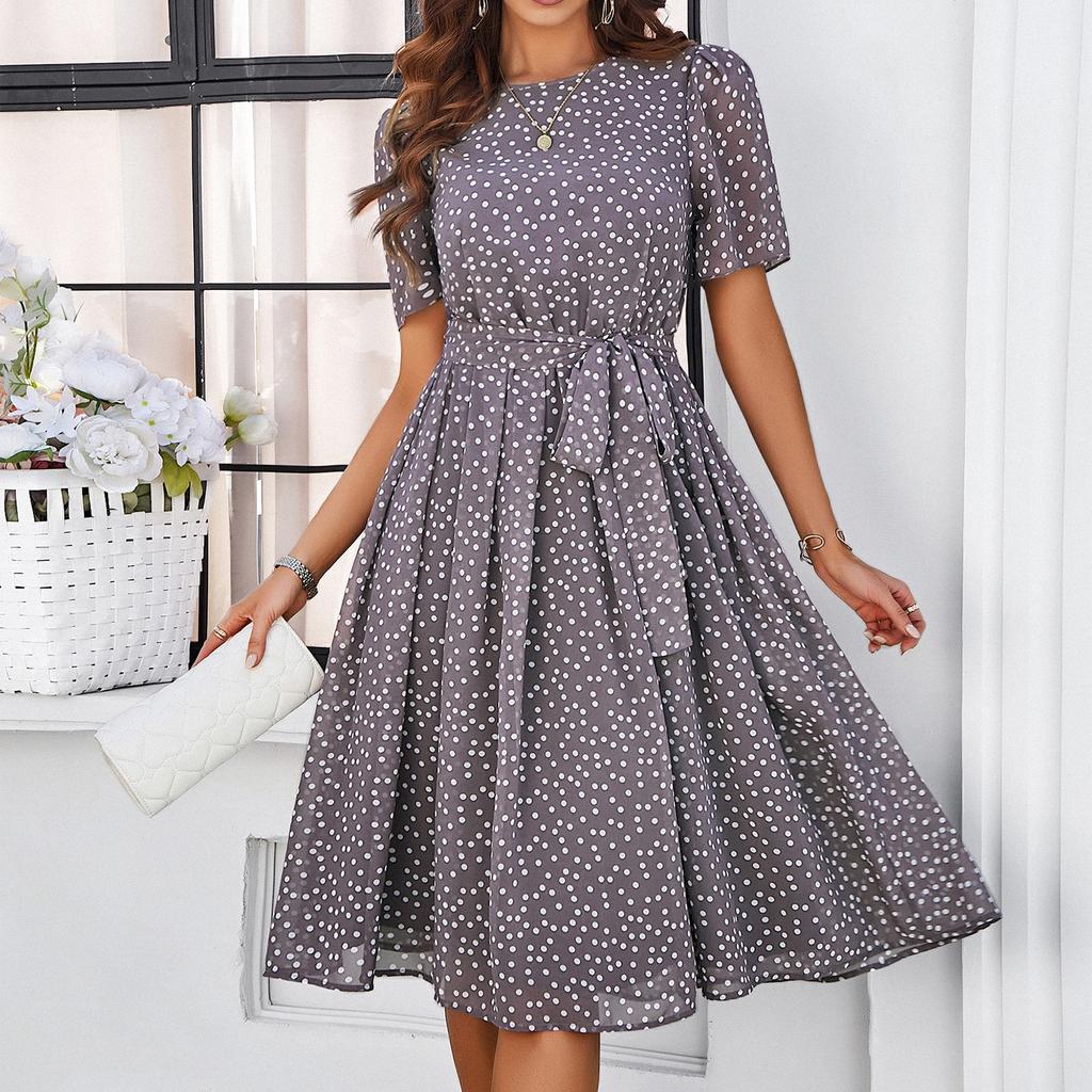 Women's Dresses Casual Round Neck Polka Dot Short Sleeve Dresses