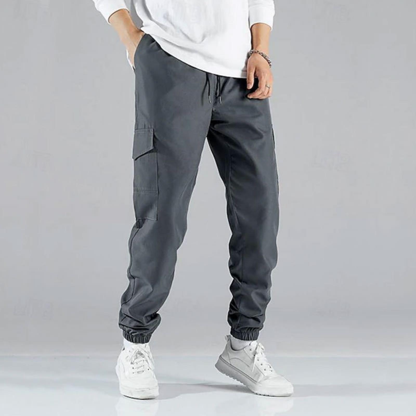 Men s Cargo Pants with Multi-Pockets, Drawstring Waist and Elastic Cuffs - Color Casual Work Pants XXL