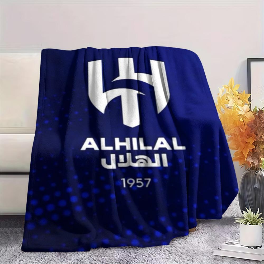 1Pc Al-Hilal Saudi Football Club Print Flannel Blanket High Quality Warm Comfortable Cover for All Seasons Perfect for Gifts Home Decor