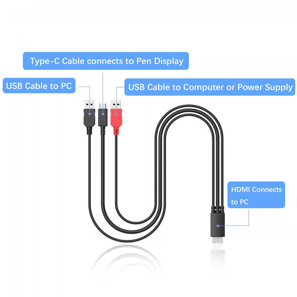 3-in-1 Cable Compatible with Artist 10S, Artist 12 Pro, Artist 13.3 Pro, Artist 15.6, and Artist 15.6 Pro Drawing Tablets