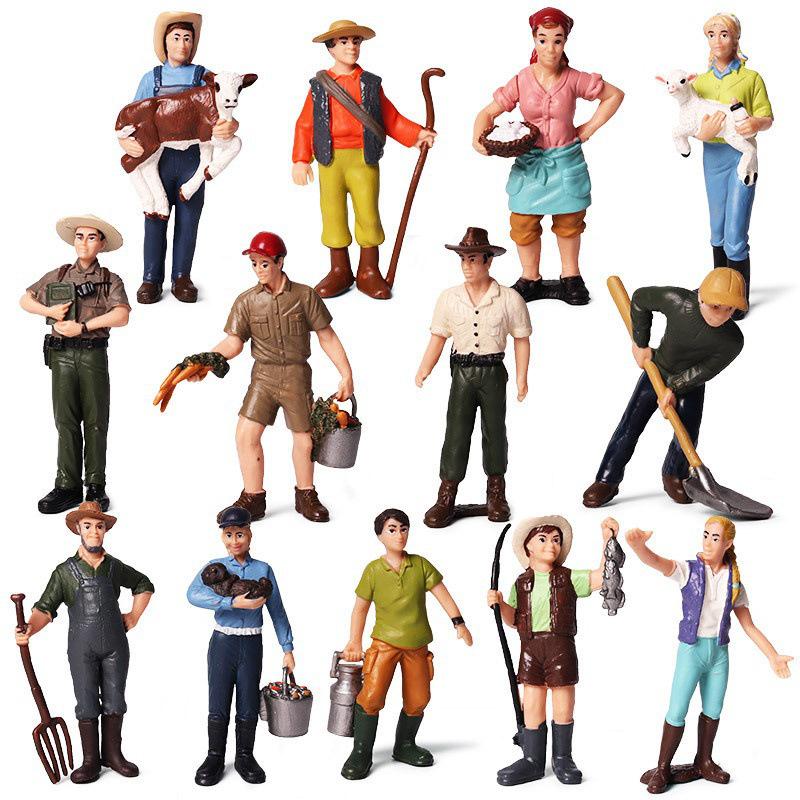 Farmer & Breeder Figure Set - Police Officer, Veterinarian, Plow Worker Toy Ornaments for Kids