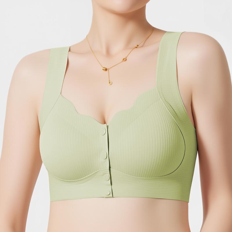 Antibacterial Women's Bra for Middle-aged and Elderly Women Open-front Wire-free Padded Vest Style Plus Size Seamless Underwear
