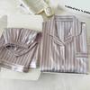 Stylish And Simple Ice Silk Pajamas Women'S Summer Short-Sleeved Cardigan Striped Sweet Loungewear Suit