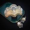 Ethnic Style Dance Luxury Pearl Gold Crown Hollow Design Bridal Wedding Decoration Alloy Crown Earrings