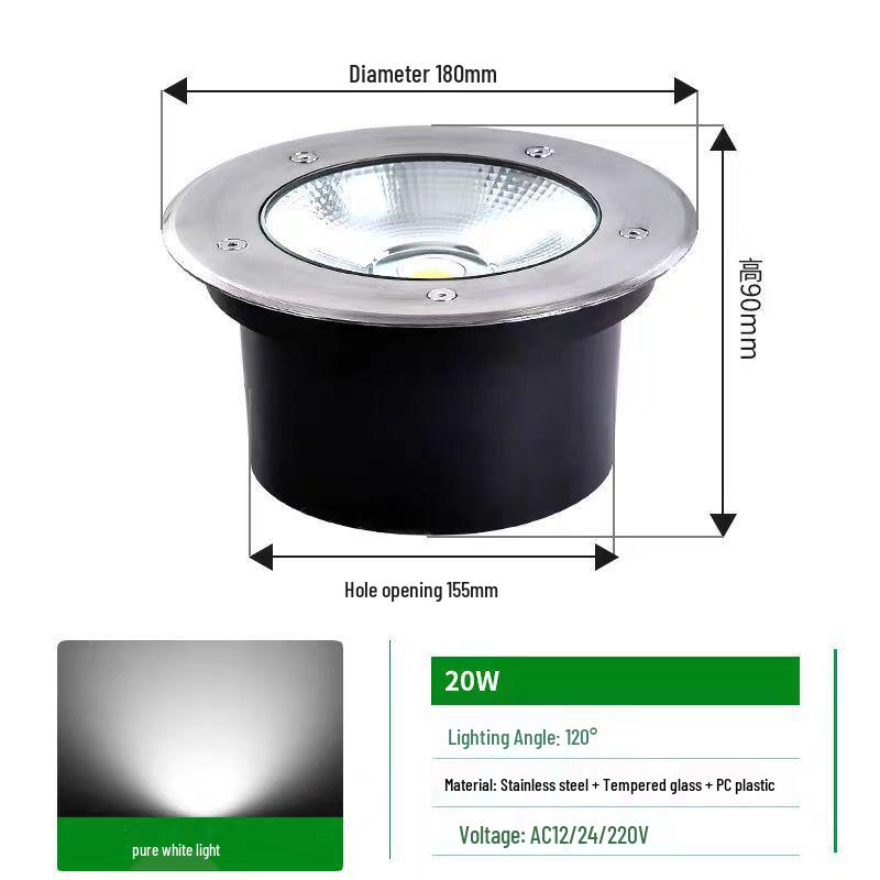 LED Waterproof Outdoor In-Ground COB Light - Round/Square for Courtyard, Walkway, and Lawn Landscaping
