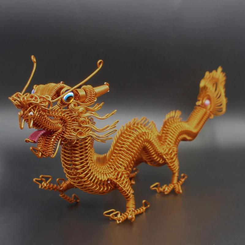 

Aluminum Wire Large Chinese Dragon Mythical Animals Metal Ornament Handmade Weave Mascot Feng Shui Souvenir Crafts Decoration