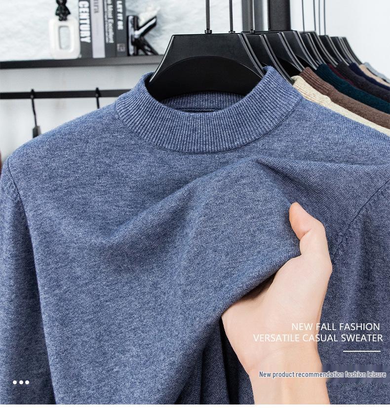 Men’s Autumn/Winter Half-High Collar Knitwear - Warm Inner Layer for Middle-Aged and Elderly