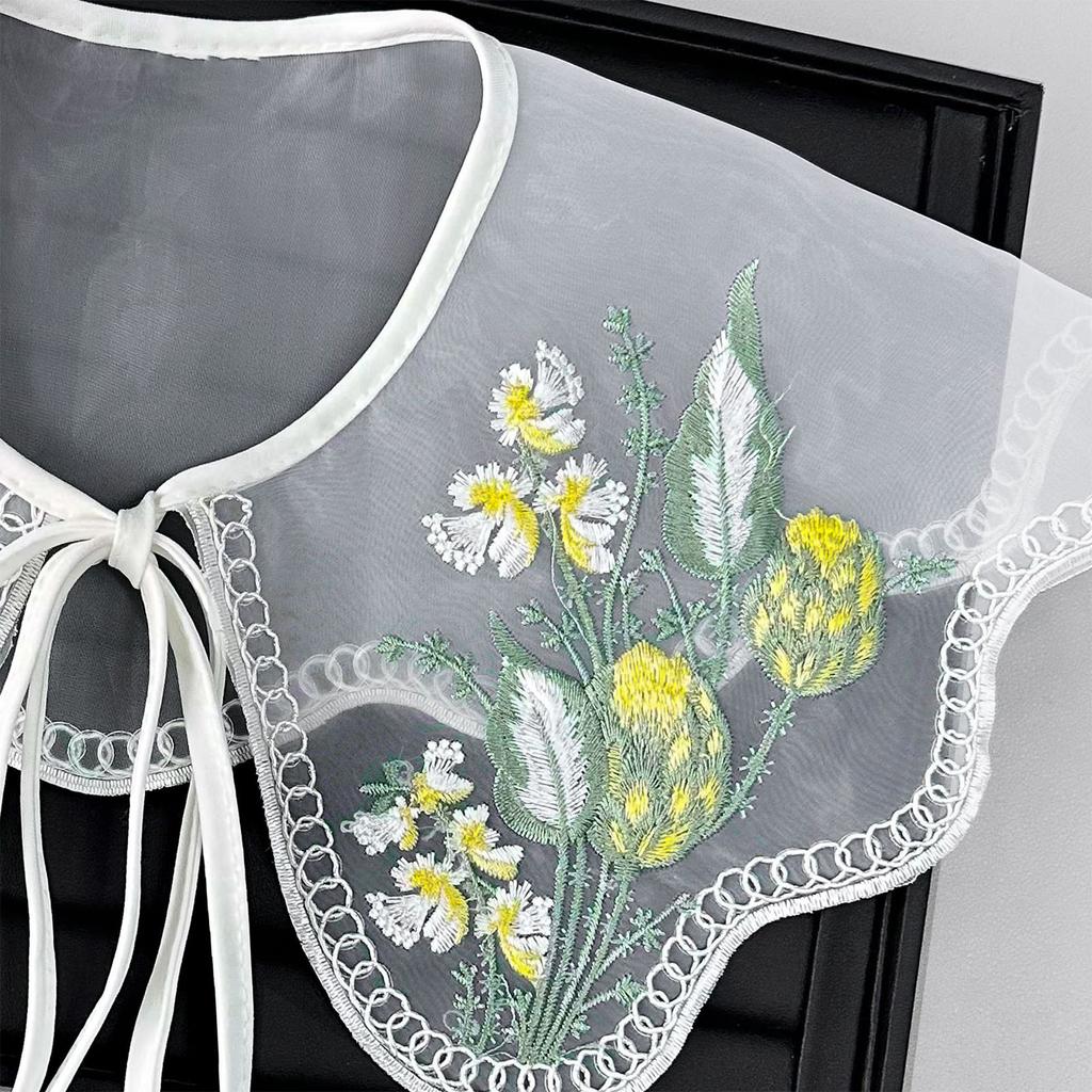 Vintage-Kragen mit Blumenstickerei Organza Halb-Schal Schulterumhang für Damen Dekokragen für Bluse