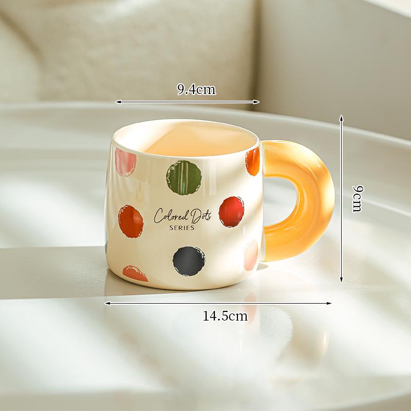 Keramikbecher mit hohem Schönheitswert und Polka-Dot-Muster, Heim-Trinkwasserbecher, Haferflocken-Frühstückstasse, Großvolumige Paar-Büro-Kaffeetassen