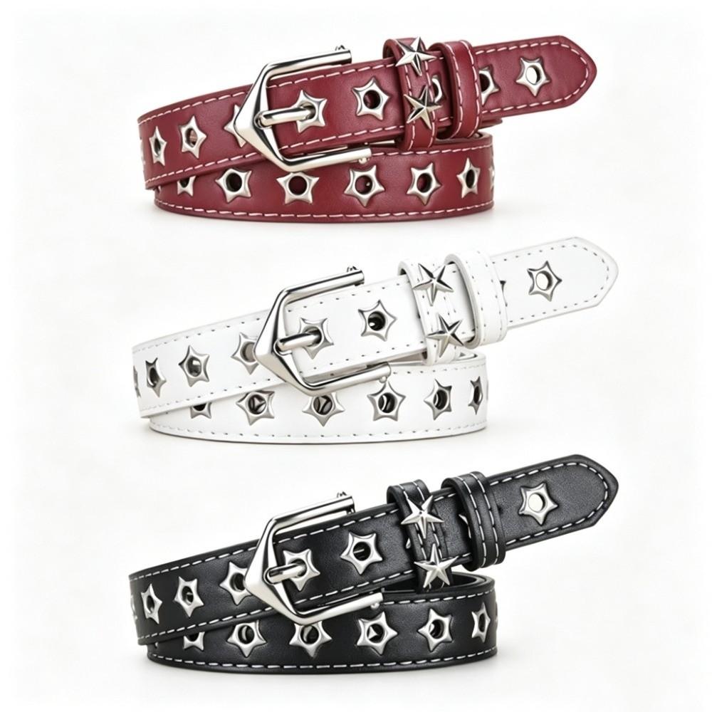 Hollow Star Design Eyelet Belt Eyelet Detail Pin Buckle Belt Classic Y2K Belt Trendy Streetwear